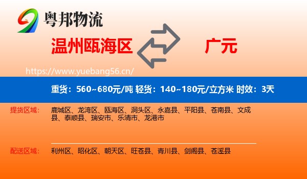 温州瓯海区到广元物流专线名片