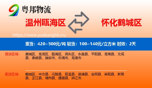 温州瓯海区到鹤城区物流 温州瓯海区到鹤城区物流专线名片