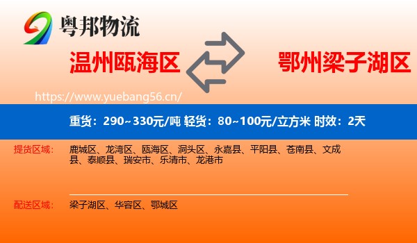温州瓯海区到梁子湖区物流 温州瓯海区到梁子湖区物流专线名片