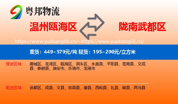 温州瓯海区到武都区物流