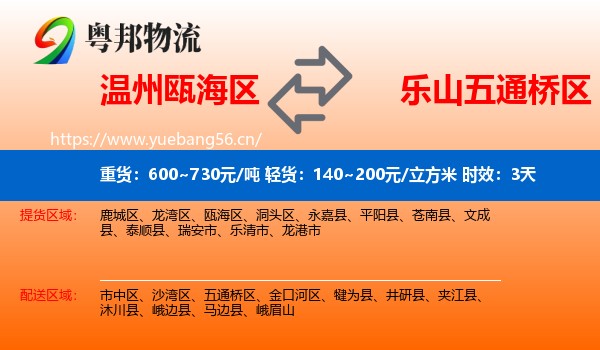 温州瓯海区到五通桥区物流专线名片