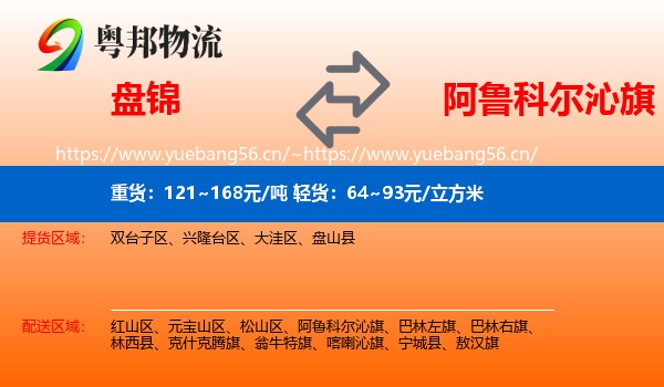 盘锦到阿鲁科尔沁旗物流