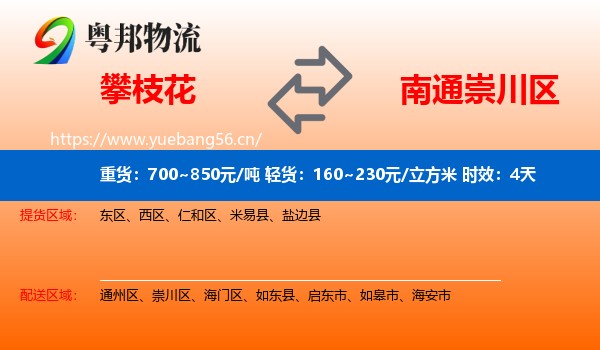 攀枝花到崇川区物流专线名片