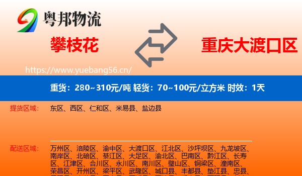 攀枝花到大渡口区物流专线名片