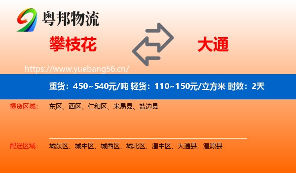 攀枝花到大通县物流专线名片