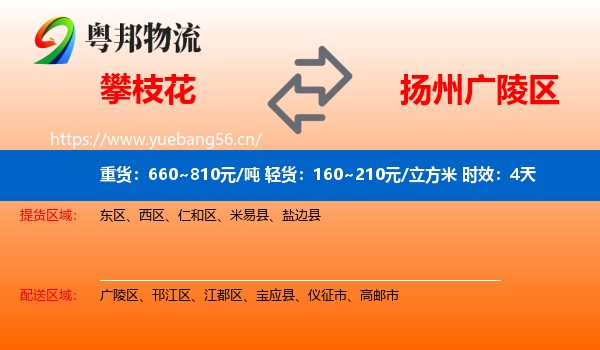 攀枝花到广陵区物流专线名片