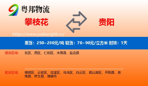 攀枝花到贵阳物流专线名片