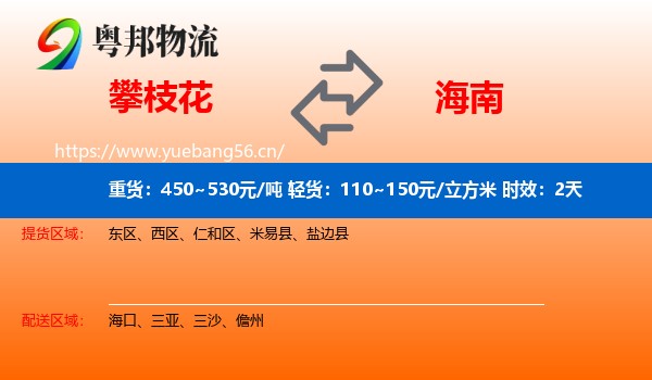 攀枝花到海南物流专线名片