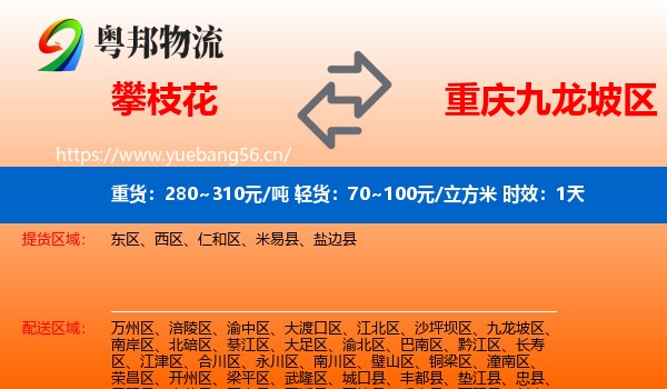攀枝花到九龙坡区物流专线名片