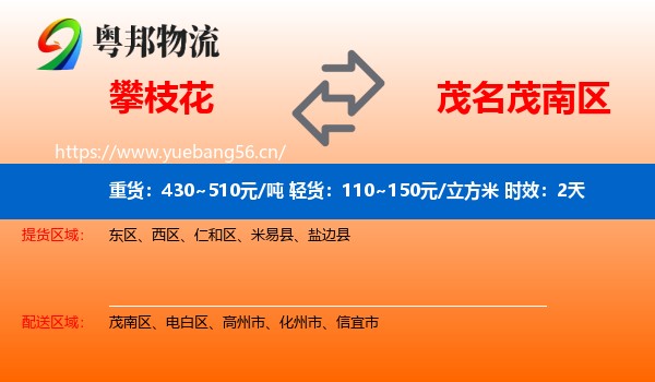 攀枝花到茂南区物流专线名片