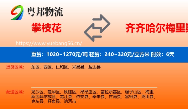 攀枝花到梅里斯达斡尔族区物流专线名片
