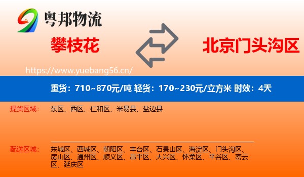攀枝花到门头沟区物流专线名片