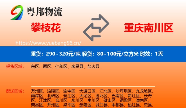 攀枝花到南川区物流专线名片