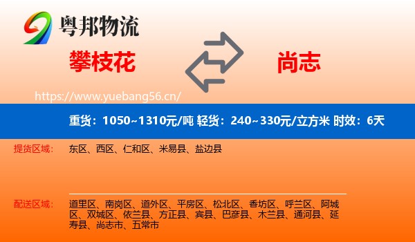 攀枝花到尚志市物流专线名片