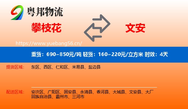 攀枝花到文安县物流专线名片