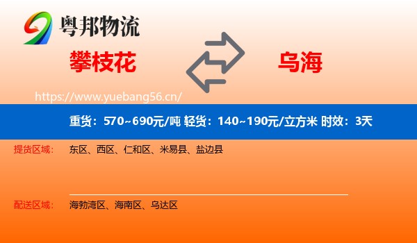 攀枝花到乌海物流专线名片