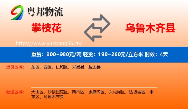 攀枝花到乌鲁木齐县物流专线名片