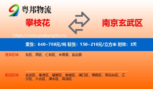 攀枝花到玄武区物流专线名片