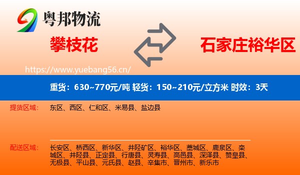 攀枝花到裕华区物流专线名片