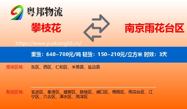 攀枝花到雨花台区物流专线名片