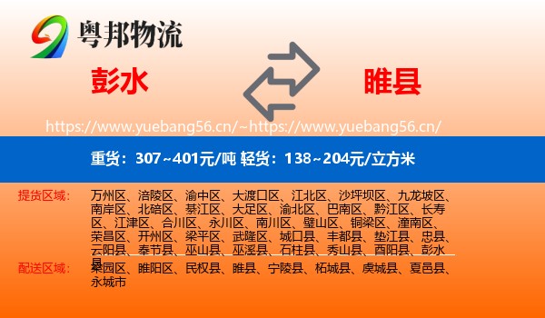 彭水到睢县物流