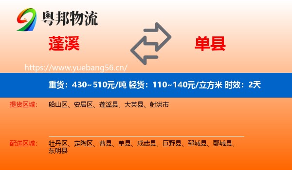 蓬溪到单县物流专线名片