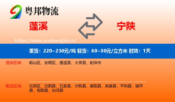 蓬溪到宁陕县物流专线名片