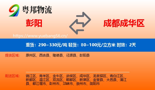 彭阳到成华区物流专线名片