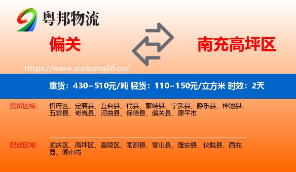 偏关到高坪区物流专线名片