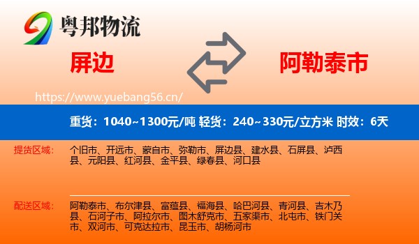 屏边到阿勒泰市物流专线名片