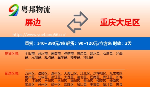 屏边到大足区物流专线名片