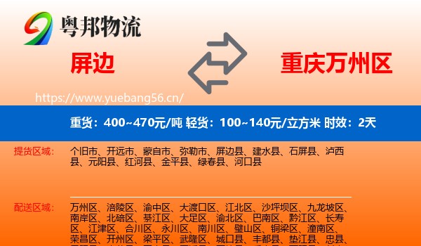 屏边到万州区物流专线名片