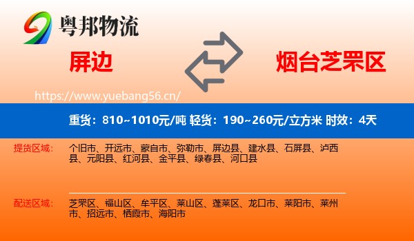 屏边到芝罘区物流专线名片