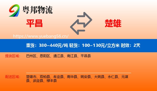 平昌到楚雄物流专线名片