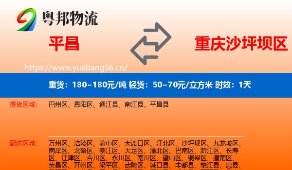 平昌到沙坪坝区物流专线名片