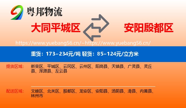 大同平城区到殷都区物流