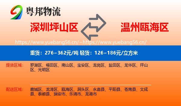 深圳坪山区到瓯海区物流
