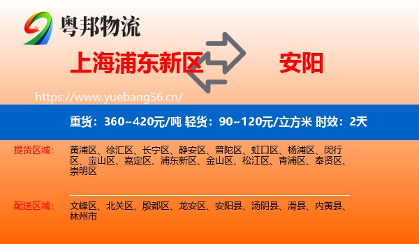 上海浦东新区到安阳物流专线名片