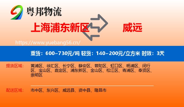 上海浦东新区到威远县物流专线名片