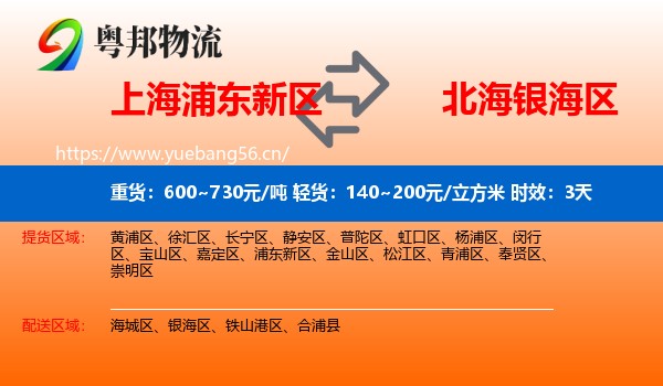 上海浦东新区到银海区物流专线名片