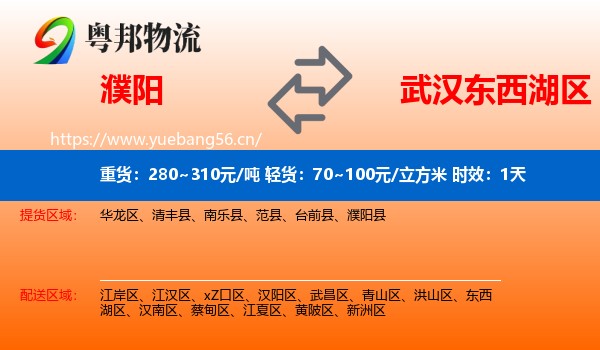 濮阳到东西湖区物流 濮阳到东西湖区物流专线名片