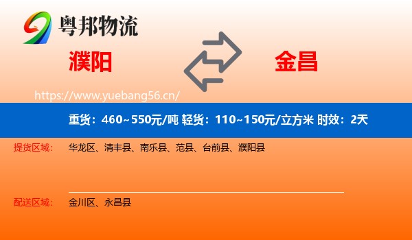 濮阳到金昌物流专线名片