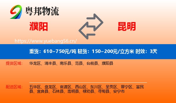 濮阳到昆明物流专线名片