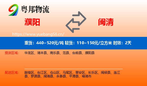 濮阳到闽清县物流专线名片