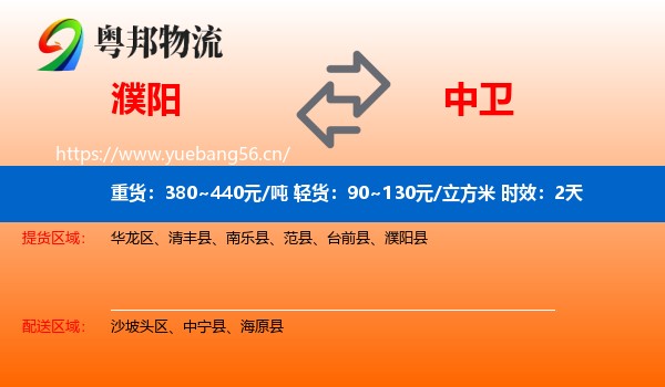 濮阳到中卫物流 濮阳到中卫物流专线名片