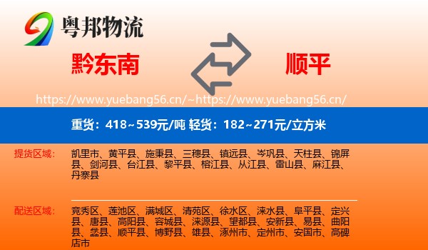 黔东南到顺平县物流