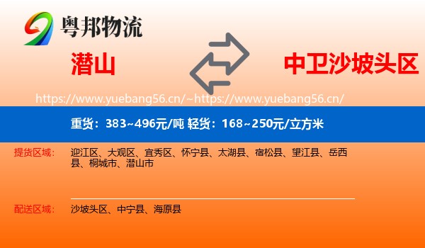 潜山到沙坡头区物流