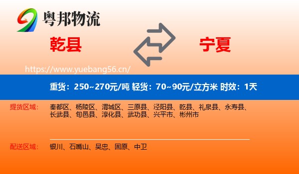 乾县到宁夏物流专线名片