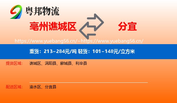 亳州谯城区到分宜县物流