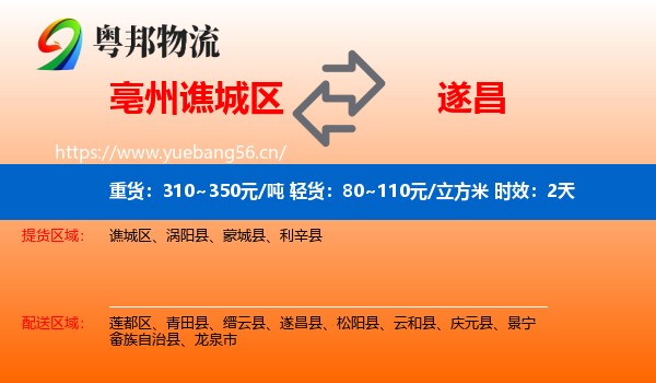 亳州谯城区到遂昌县物流专线名片